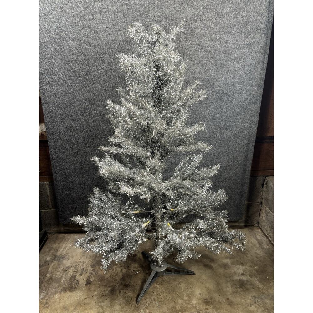 4.5’ Foot Silver Tinsel Pine Christmas Tree Nearly Vintage W/ Box Hobby Lobby